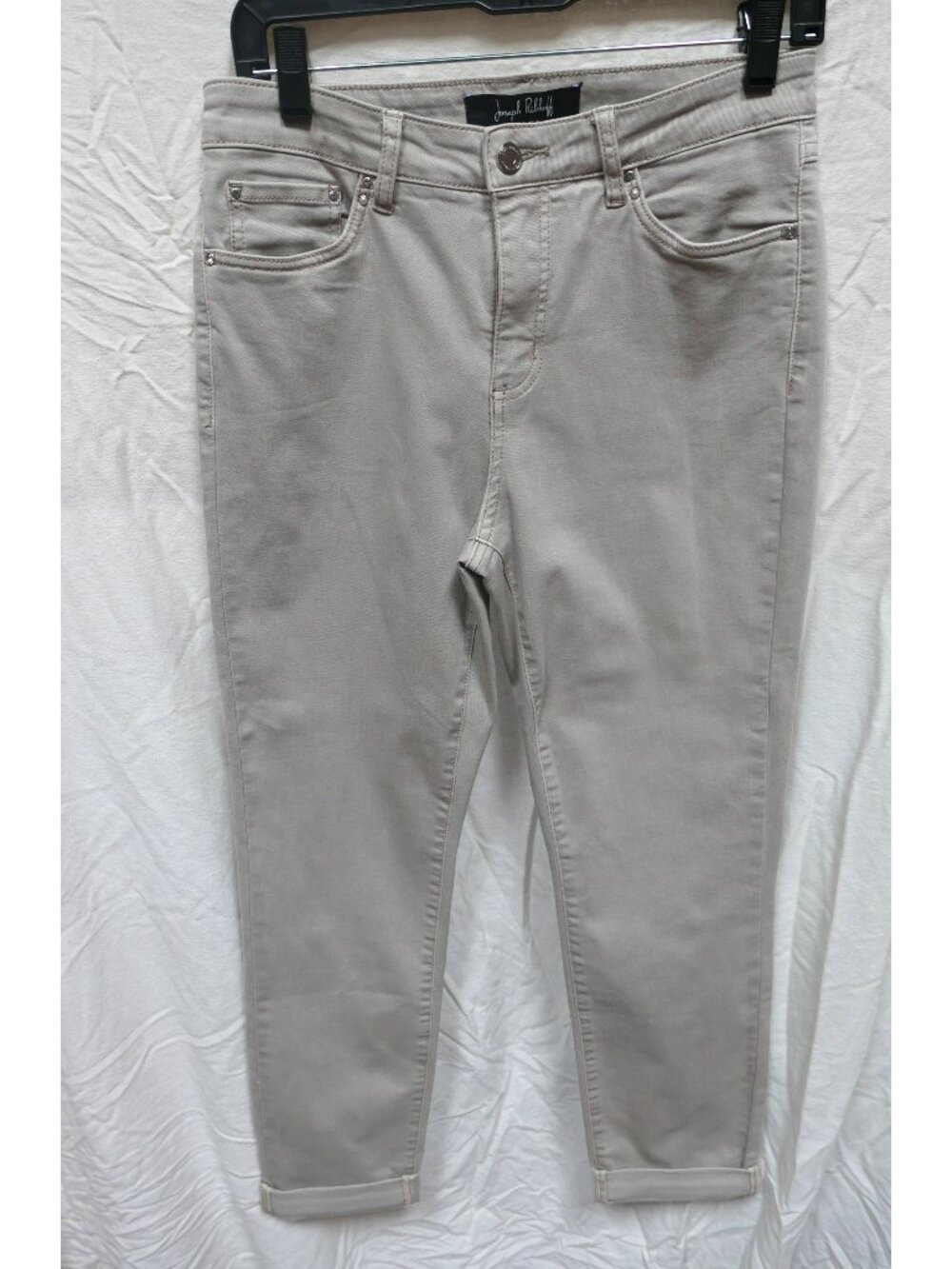 Joseph Ribkoff Jeans Taupe Beige Rhinestone Cuffed Pants Size 10 - Picture 1 of 11